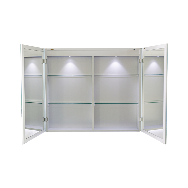 Kabinet Cermin Kamar Mandi Cerdas LED Pintu Ganda (Dengan Sakelar Gesek Tangan Anti Kabut)