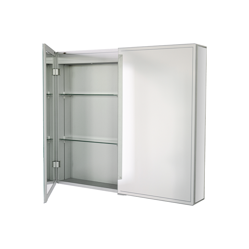Kabinet Cermin Tahan Air Pintu Ganda Paduan Aluminium Dengan Lampu LED