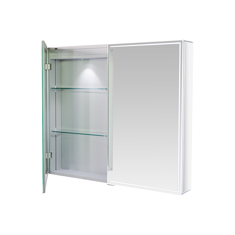 Kabinet Cermin Tahan Air Pintu Ganda Paduan Aluminium Dengan Lampu LED